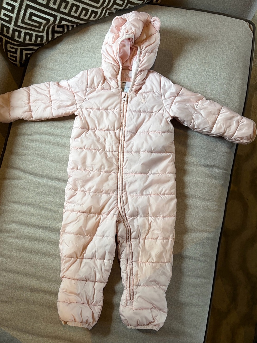 GAP Light Pink Quilted Hooded One-Piece Snowsuit for Kids